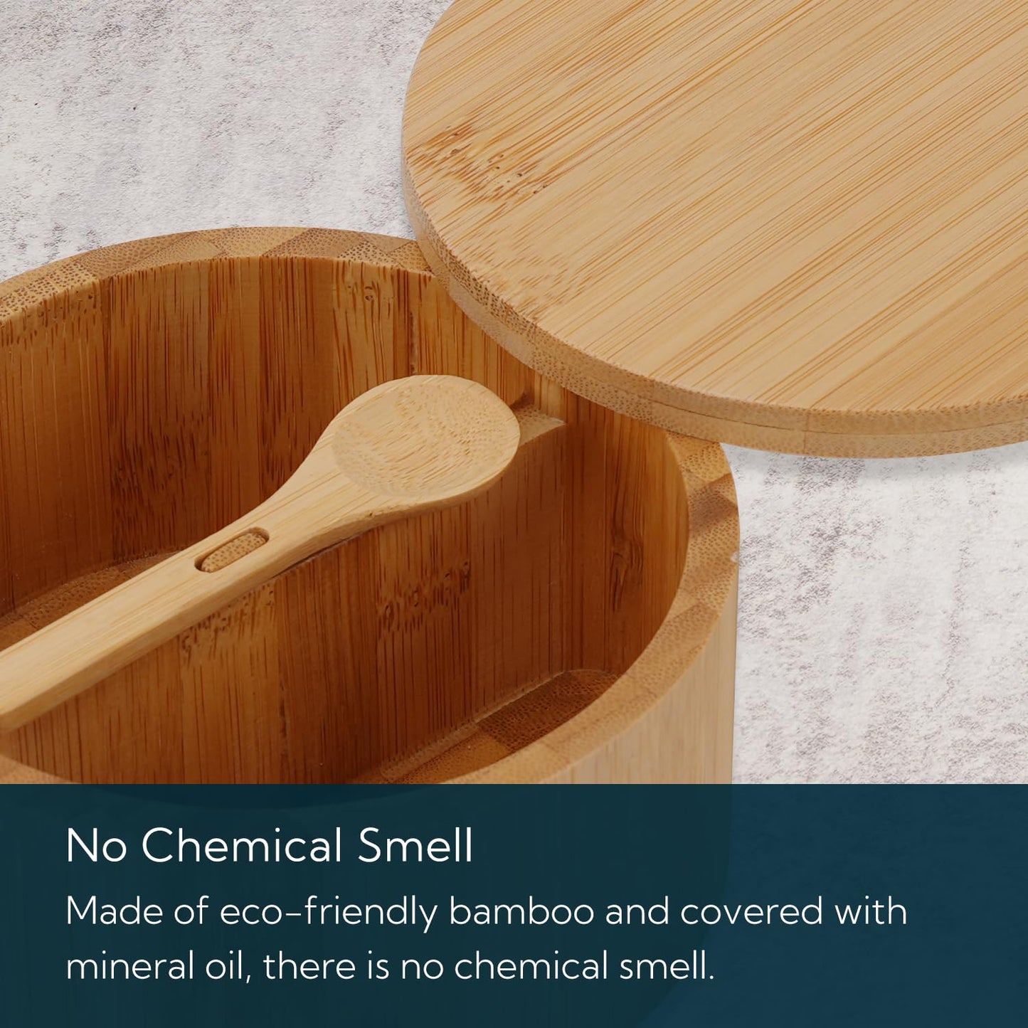 KITCHENDAO Bamboo Salt and Pepper Bowl Box Cellar Container Divided, Built-in Serving Spoon to Avoid Dust, Swivel Lid to Keep Dry, Sea Salt Spice Seasoning Keeper Holder, Dual 7 Ounce Capacity