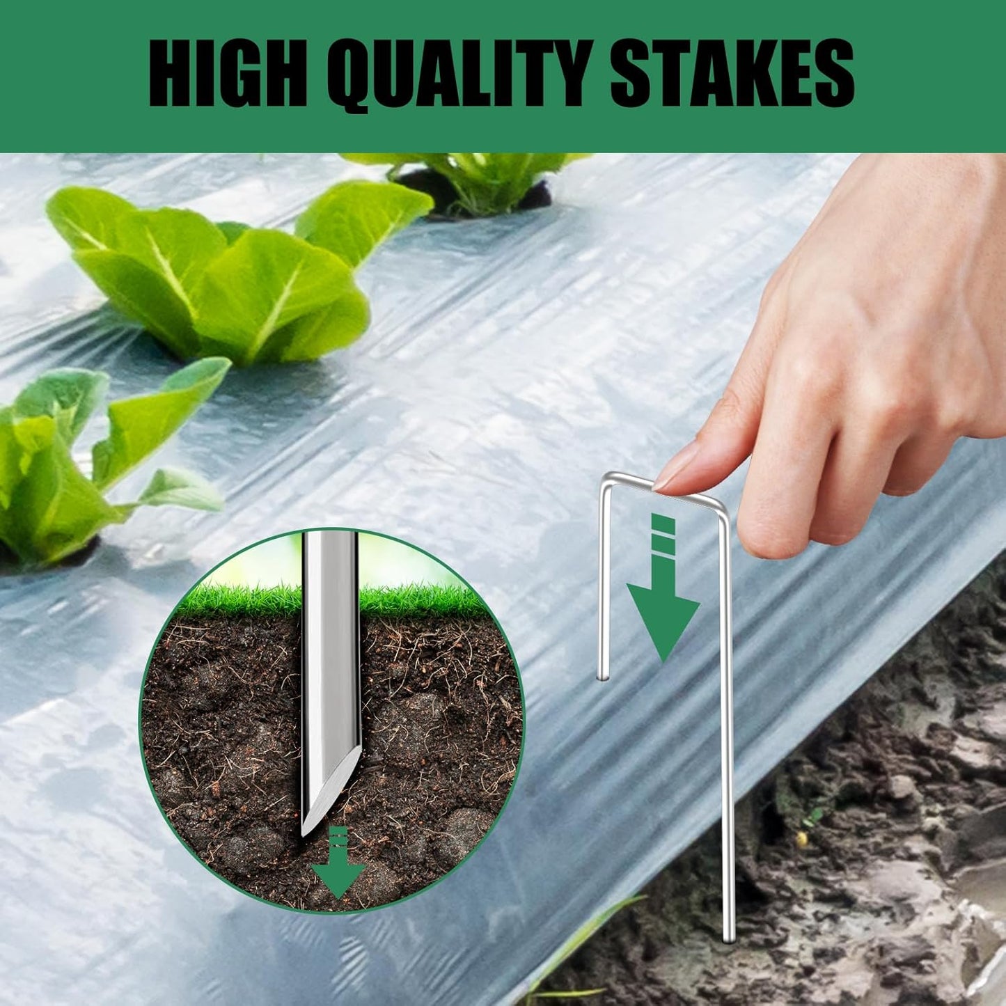 Outvue 6 Inch Landscape Staples - 50 Pack Hot-Dip Galvanized Plant Stakes for Weed Barrier Fabric