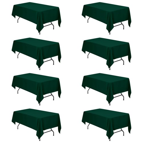 BRILLMAX 8 Pack Hunter Green Tablecloths 60 x 102 Inch for 6ft Rectangle Tables - 150 GSM Polyester Fabric, 15" Standard Drop, Water, Stain & Wrinkle Resistant Cloth Cover for Wedding Dining Buffet
