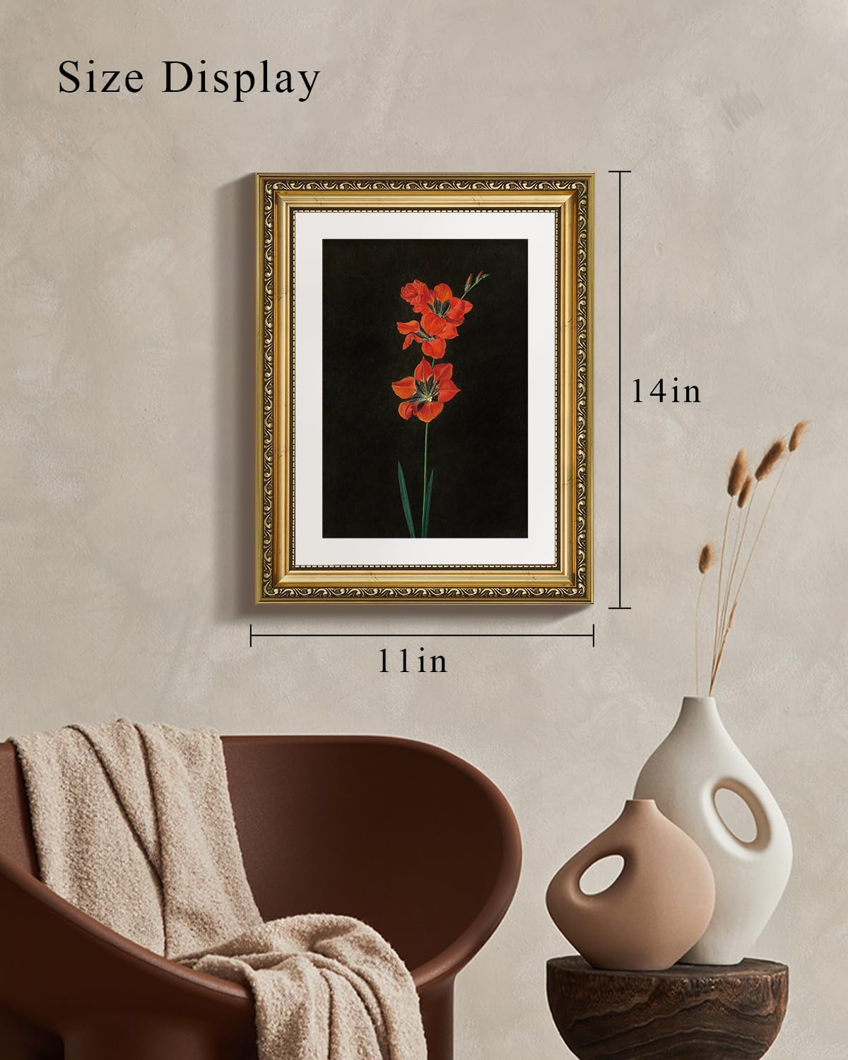 VIYYIEA Gold Framed Canvas Print - Red Flower Wall Art on Black Background | Aesthetic Home Decor 11x14in