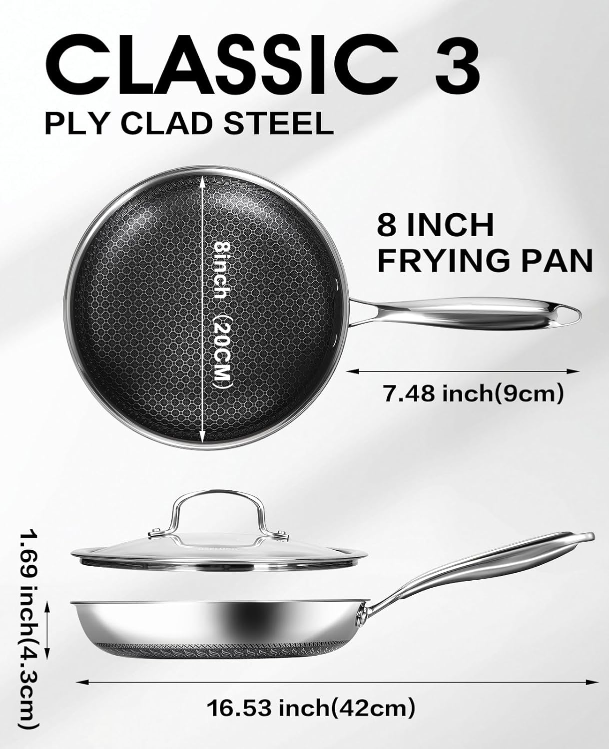 USELUCK Nonstick Frying Pan - 8-Inch Skillet with Honeycomb Surface, Oven-Safe & PFAS-Free