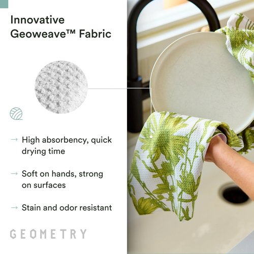GEOMETRY Tea Towels – Spring & Summer Collection – Quick-Dry, Ultra-Absorbent, Reusable Microfiber Kitchen Towels for Drying & Cleaning - Golden Botanica - 1 Pack