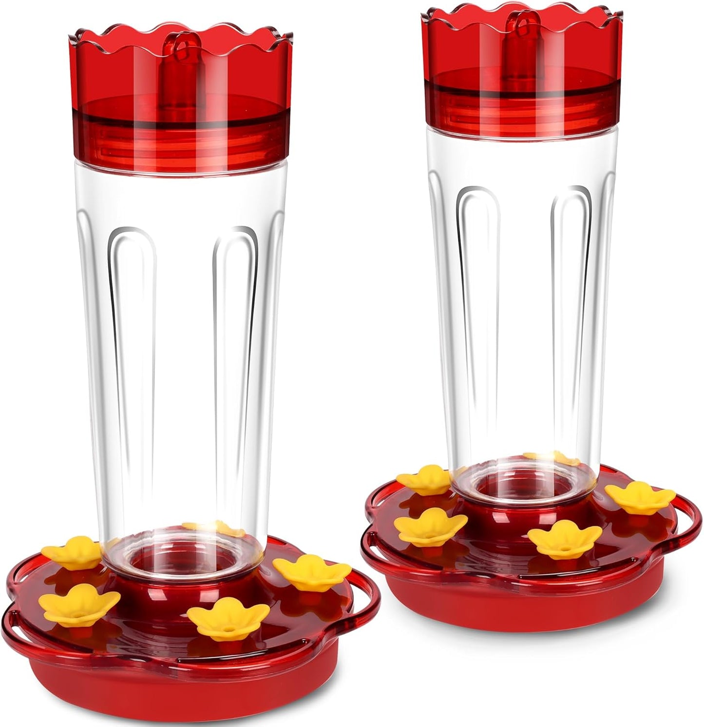Skiennix Hummingbird Feeders - 15 Ounce Red Outdoor Feeders with 5 Ports & Ant Moat | 2 Pack