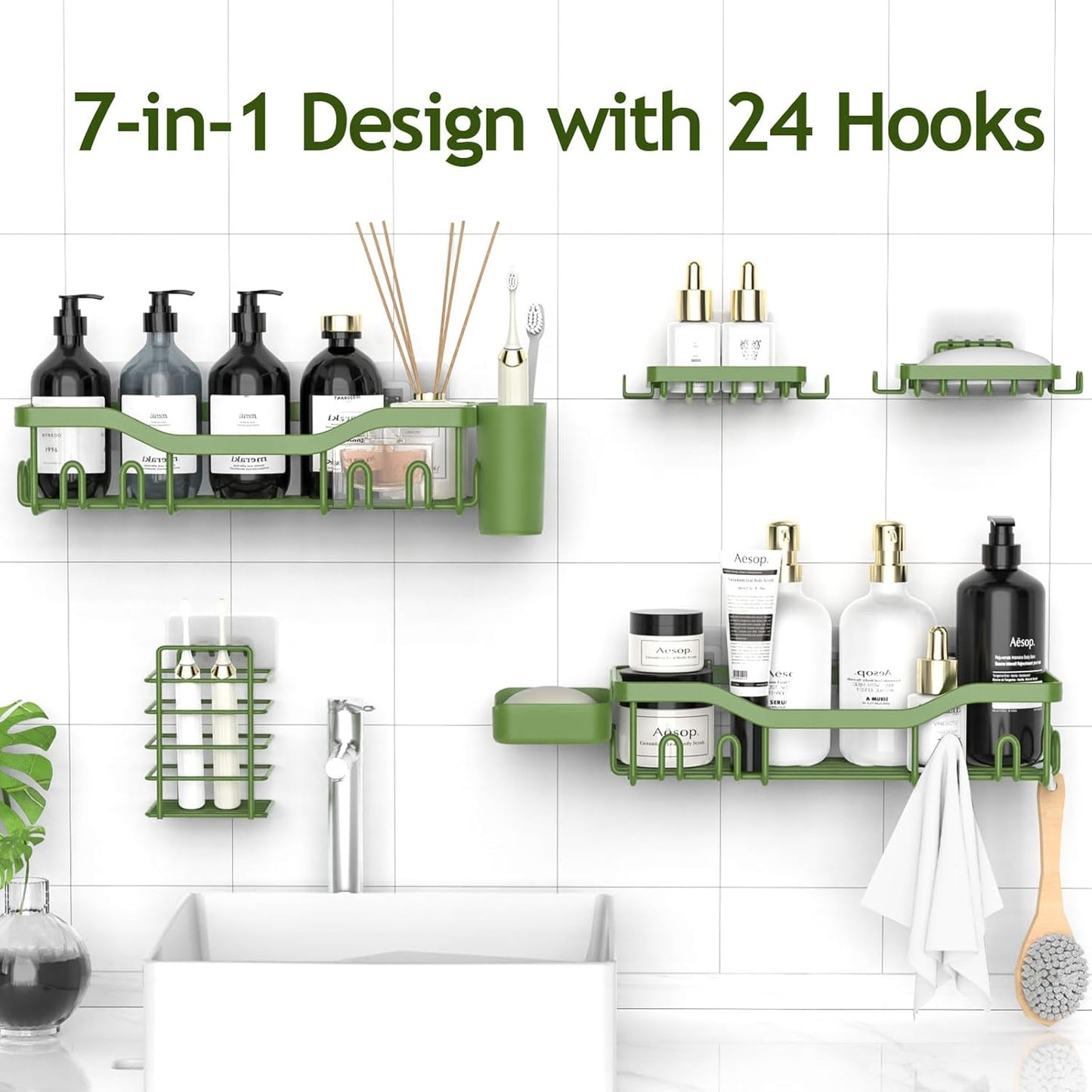 NESOMI Shower Caddy - Rustproof Stainless Steel Organizer with Large Capacity | 7-Pack No-Drill Rack
