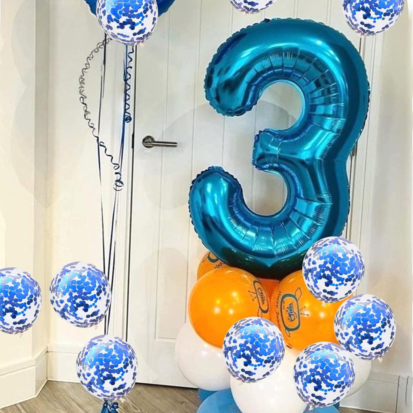40 Inch Number 30 Foil Balloons, Large Blue 30th Birthday Digital Balloons with Blue Confetti Helium Balloons, Number 0 and 3 Helium Balloons Self Inflating for Men Women Anniversary Party Decorations