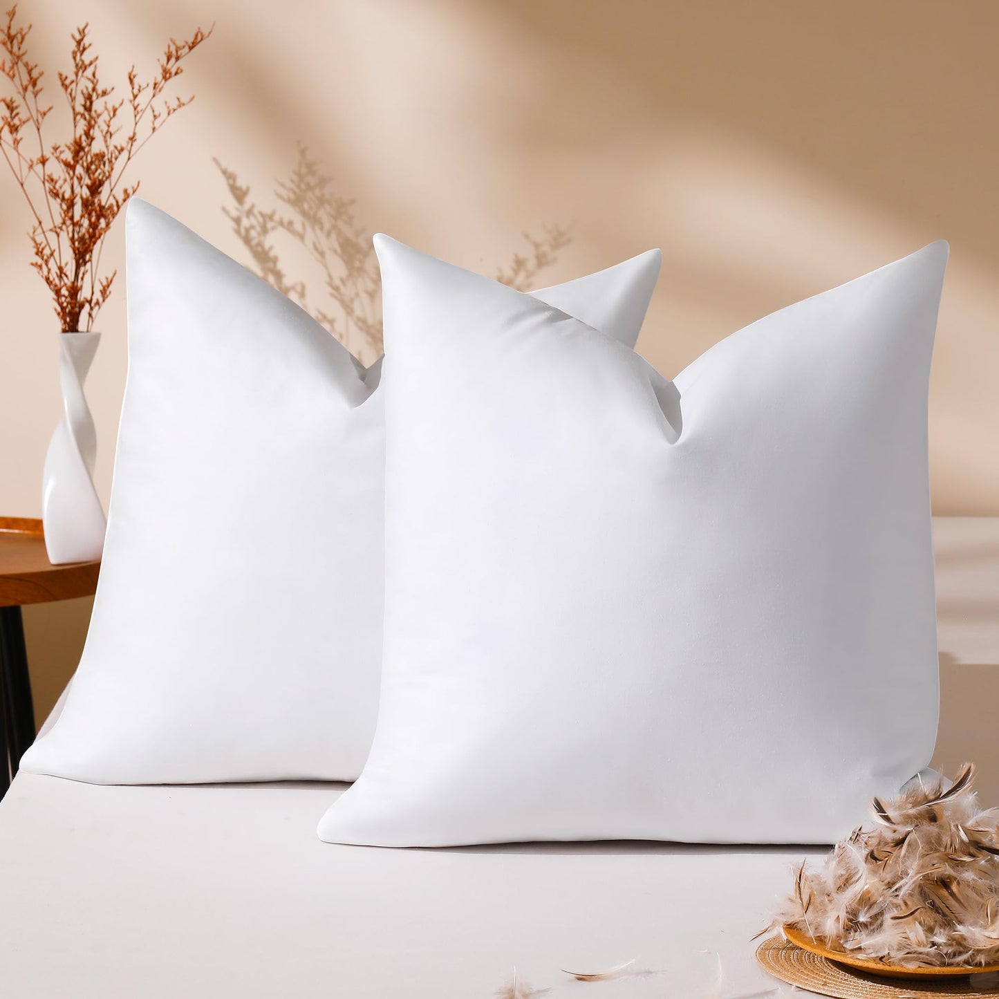 DOWNSTORIA 26x26 Euro Pillow Inserts Pack of 2, Natural Feather Down Pillows with 100% Cotton Cover