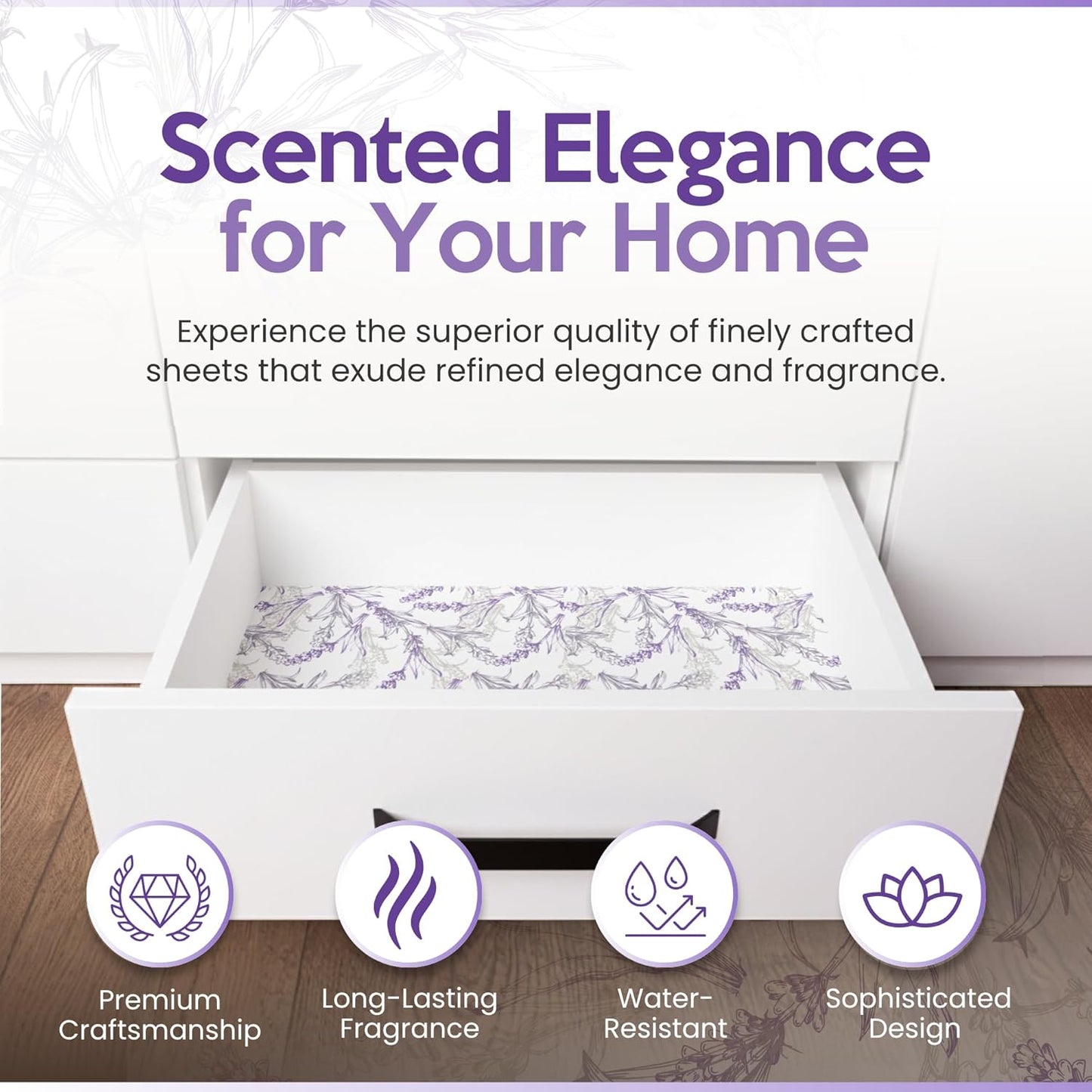 Linda's Essentials Lavender Scented Drawer Liners - 10 Large Non-Adhesive Sheets (19.7" x 14.4") for Dresser & Closet