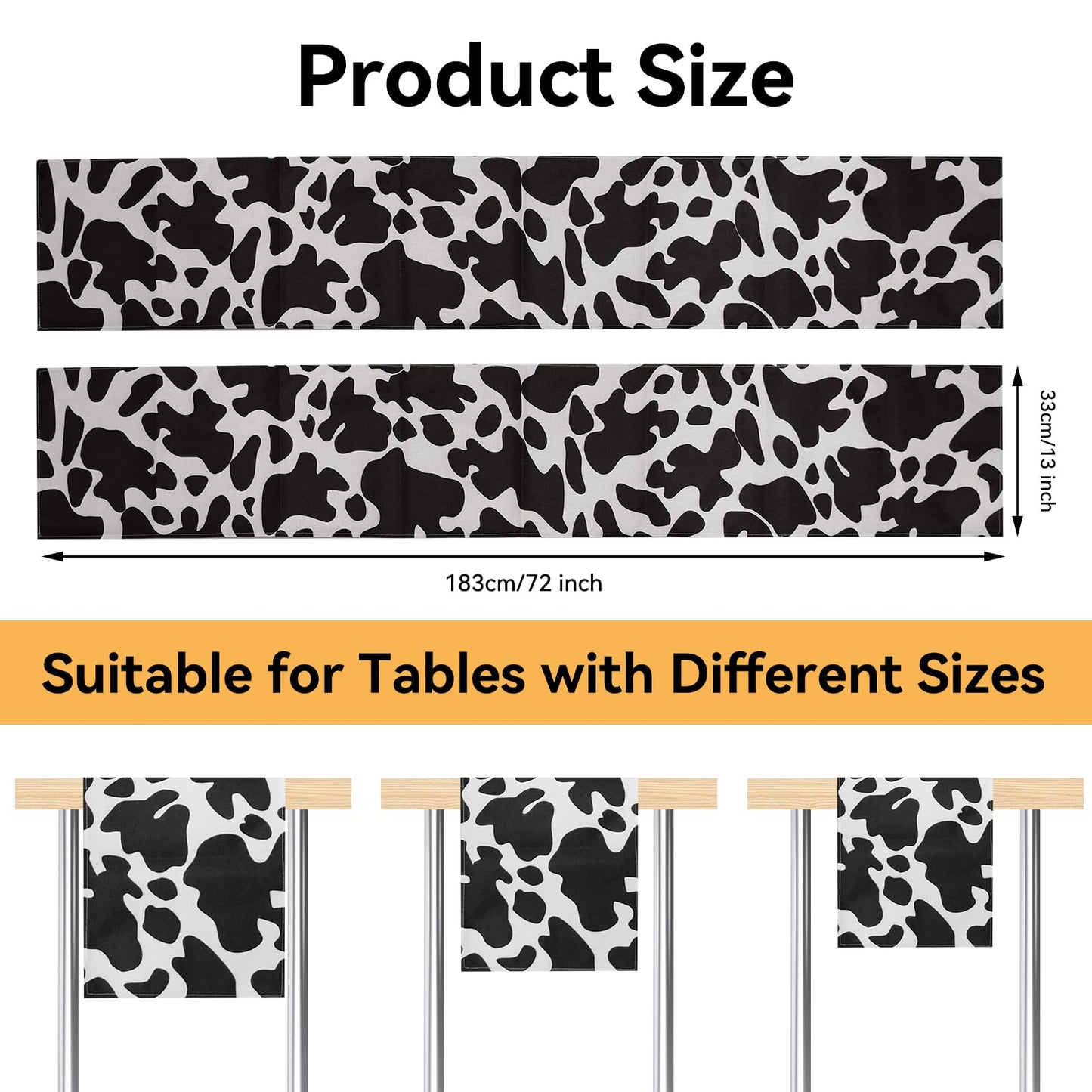 5 Pcs Linen Cow Print Table Runner Black and White Farm Cow Print Tablecloth Western Barnyard Cowboy Themed Table Cloths for Birthday Party Decorations Home Kitchen Supplies ( 13 x 72 in)
