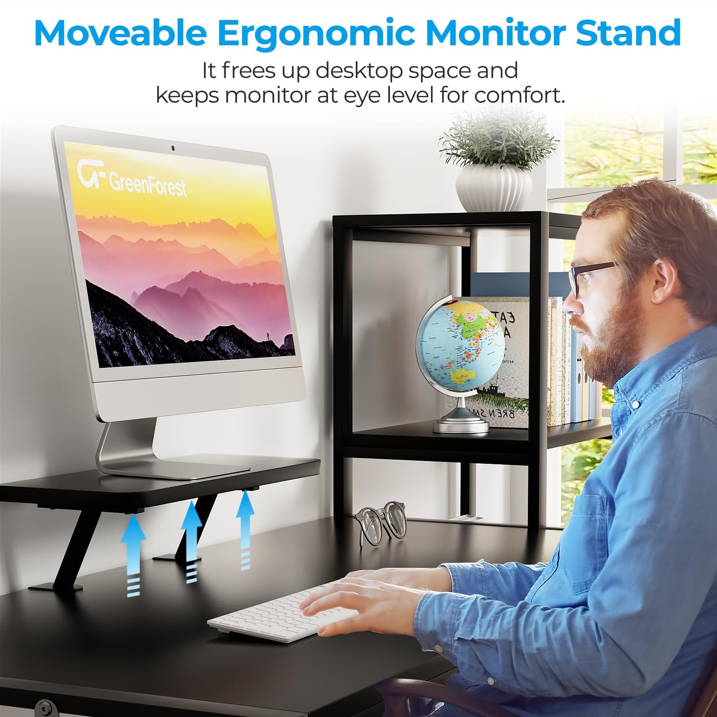 GreenForest Computer Desk 67 inch with Printer Shelf, Reversible Office Desk with Monitor Stand and 2 Hooks, Home Desk Workstation for Study Writing Working Gaming, Black