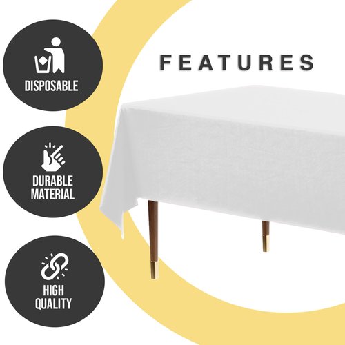 Exquisite 66% Thicker Premium Plastic Table Cloth Rectangle Table Cover 0.5 Mil 12 Pack White Table Cloth 54 Inch x 108 Inch Disposable Tablecloth Won't Tear Easily Like Cheap Thin Brands