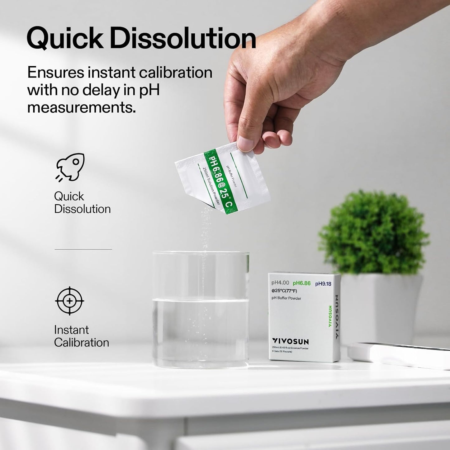 VIVOSUN pH Meter Buffer Solution Powder - 18-Pack for Accurate pH Calibration | pH 6.86/4.00/9.18
