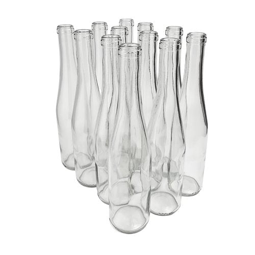 FastRack - 375 ml Clear Hock Liquor Wine Bottles (Pack of 12) | NO CORKS INCLUDED | W17 375ml Clear Flint Stretch Empty Glass Bottles for Drinks