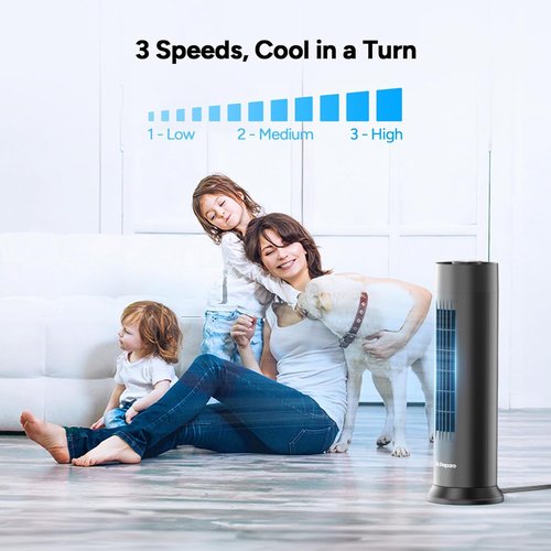 Dr.Prepare Tower Fan - 28 dB Quiet Bladeless Design | 3 Speeds, 80° Oscillation, 16 Inch Portable Fan - Black