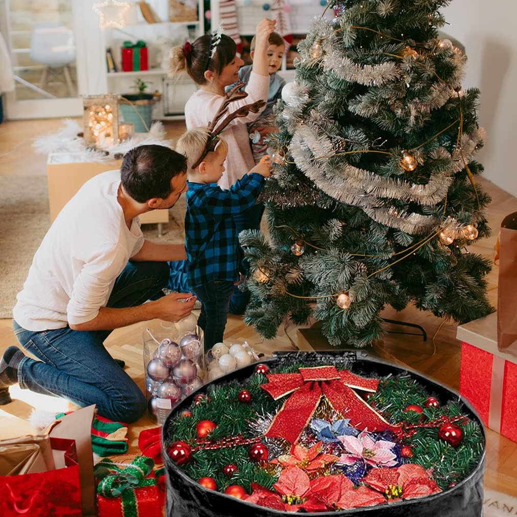 Propik Wreath Storage Bag - Tear-Resistant Holiday Garland Container | Heavy-Duty Handles, 36" X 8", Black