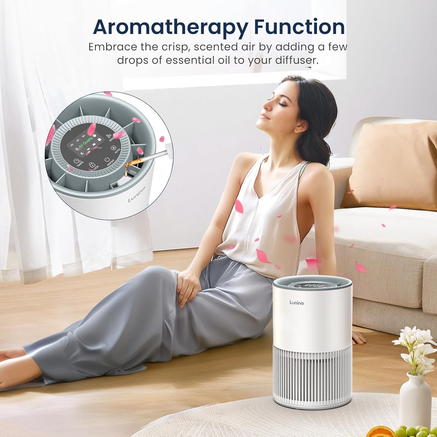 LUNINO H13 True HEPA Air Purifier - Large Room Coverage Up to 1200ft² | Fragrance Function & Sleep Mode