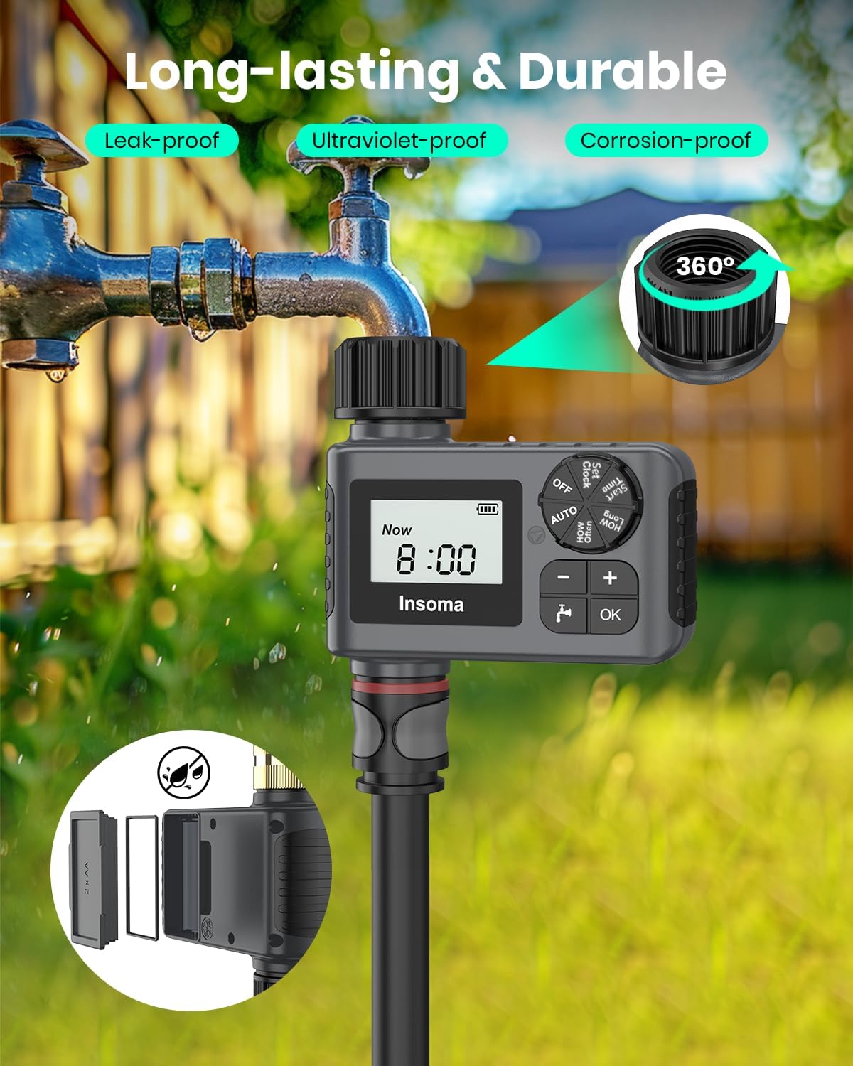 Outdoor Garden Hose Faucet Timer - Programmable Water Sprinkler with Rain Delay | Drip Irrigation System, 1 Outlet