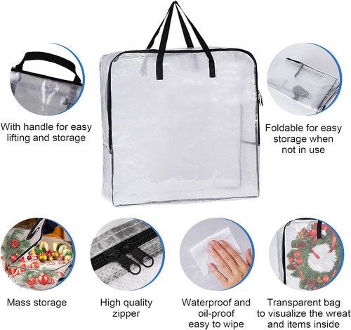Extra Large Wreath Storage Container by [Brand Name] - 25-Inch Waterproof Bags with Zipper & Handles