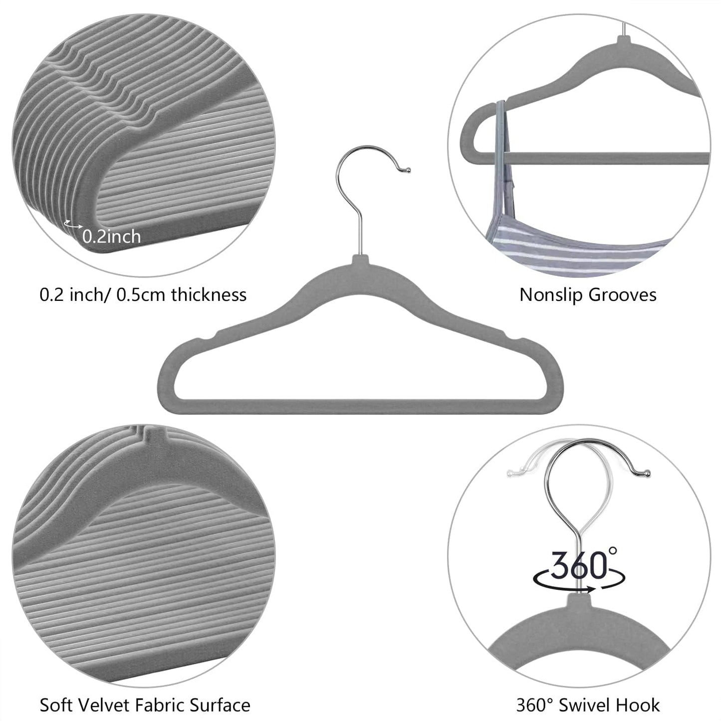 GoodtoU Kids Velvet Hangers,30 Pack Baby Hangers for Closet Non Slip Velvet Clothes Hanger Coat Hangers for Toddler Children Infant Hanger (Dark Grey 30Pack)
