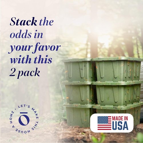 HOMZ Heavy Duty Plastic Storage Bins - 27 Gallon Green Camo Tote with Lids | 2-Pack Stackable Organizers