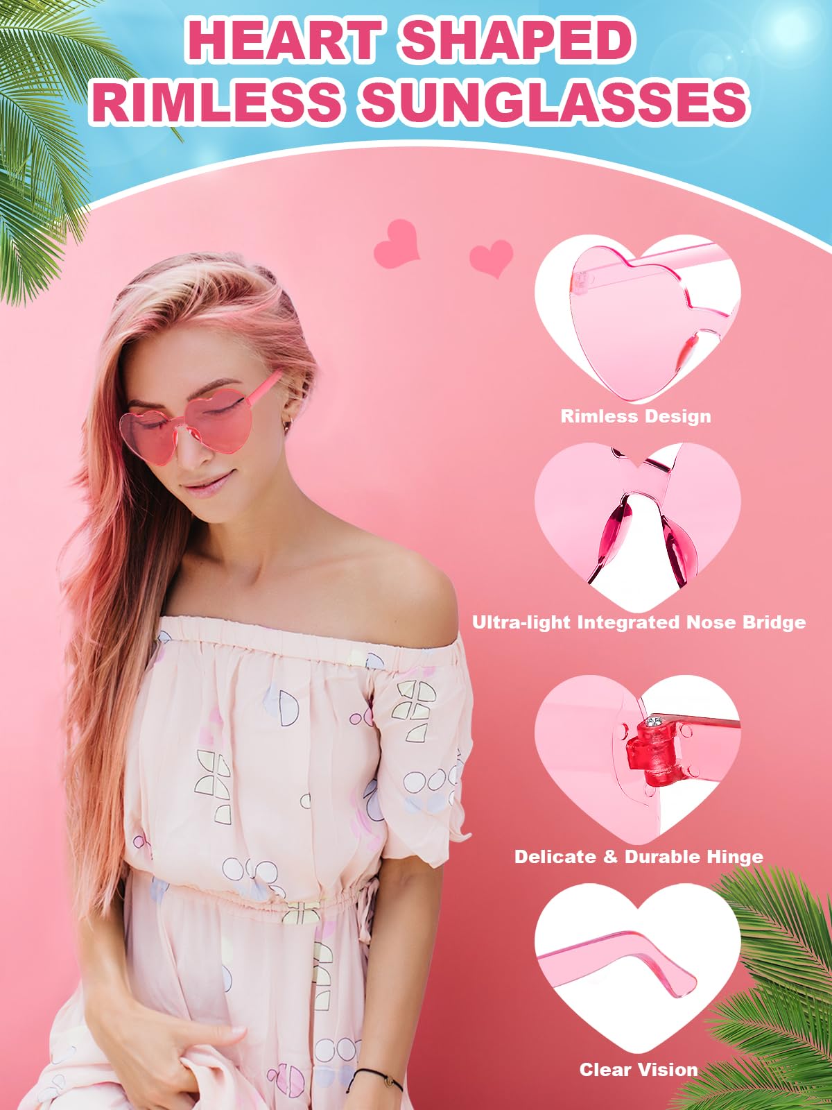 AGGKKY 12 Pairs Heart Shaped Sunglasses for Women Colorful Glasses Fun Trendy Transparent Heart Sunglasses Party Favor