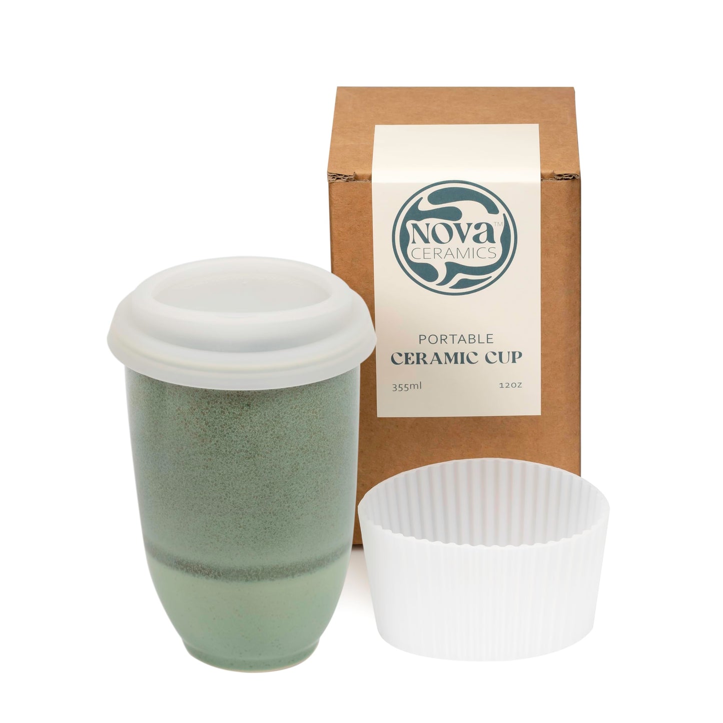NOVA CERAMICS Travel Mug – Travel Coffee Tumbler – On the Go Coffee Mug – Microwave & Dishwasher Safe Green CoffeeTumbler - Gifts for Women Men Him Her – 12oz – Emerald