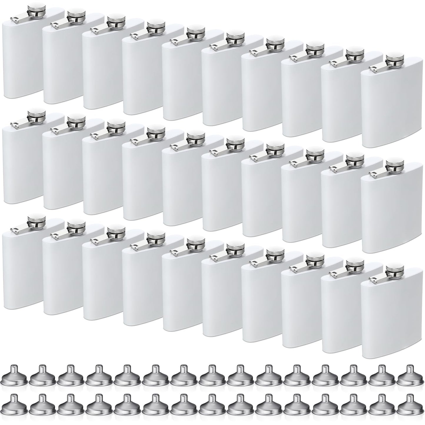 Hoolerry 30 Pieces Hip Flasks Set Stainless Steel Liquor Flask with Funnel Metal Leak Proof Flask Pocket Whiskey Flasks for Men Women Bridesmaid Wedding Party Supplies (6 oz,White)