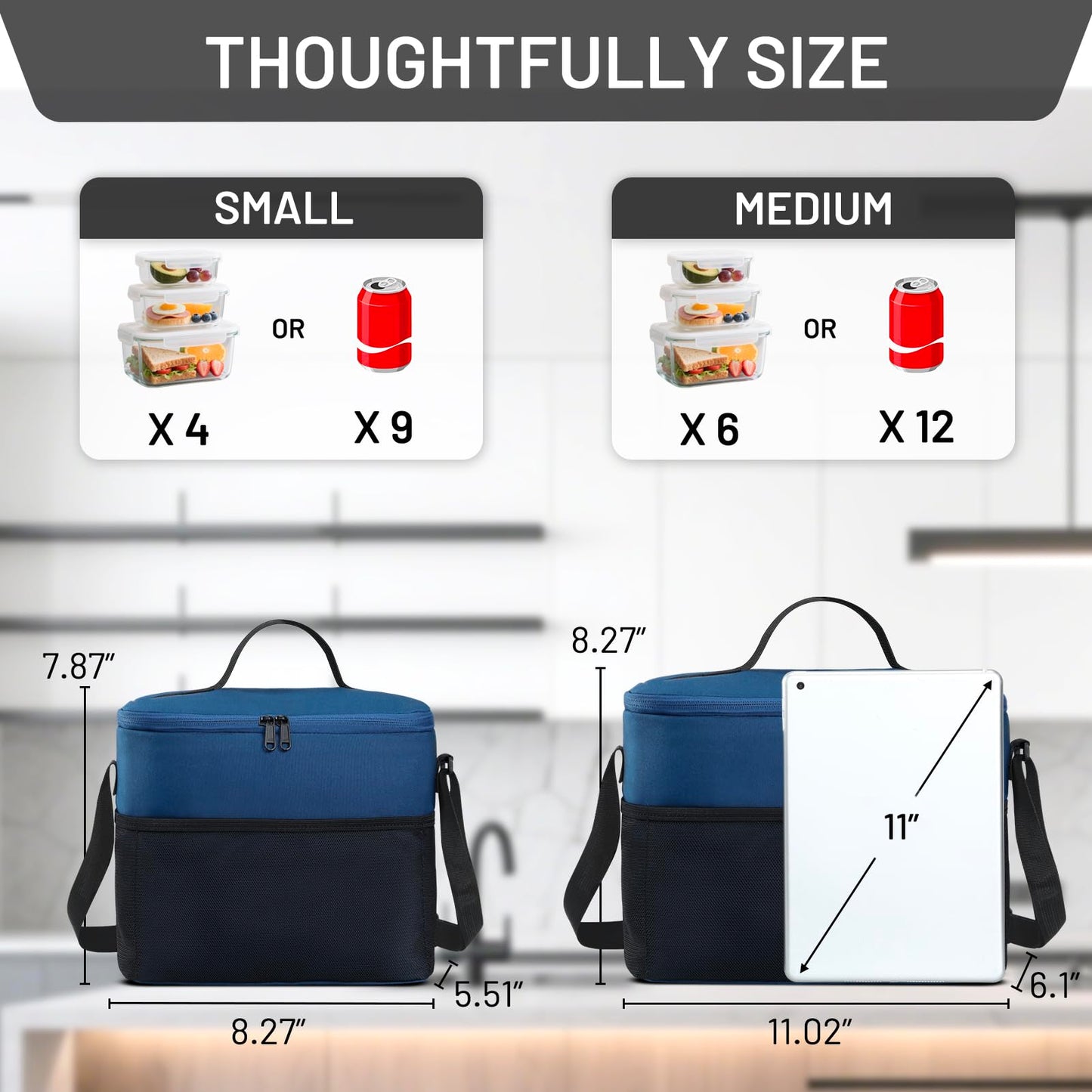 MIER Lunch Bag for Men Women Insulated Portable Lunch Box 12CAN Leakproof Cooler Bag with Shoulder Strap for Office Picnic School, Medium Navy