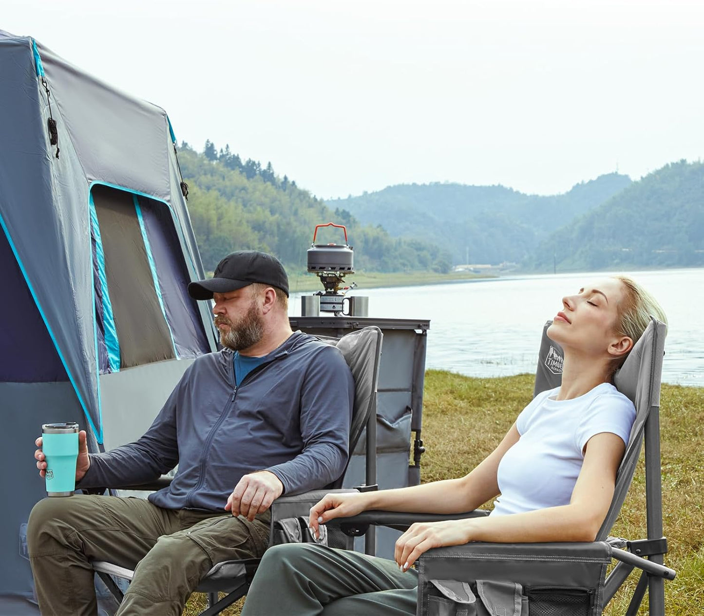 Timber Ridge Oversized Folding Camping Chair - Heavy Duty High Back Support Up to 500lbs | Includes Cup Holder & Cooler Bag