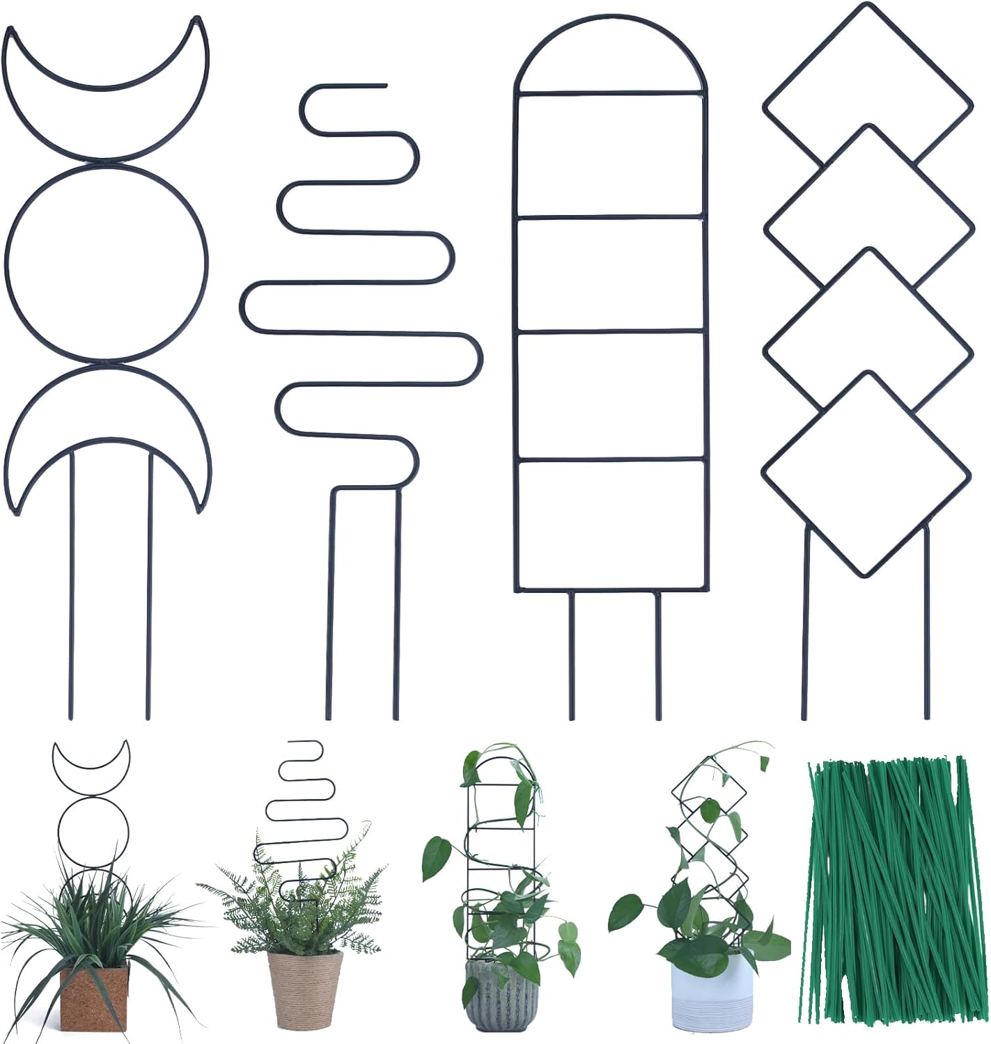 Wellsign Indoor Plant Trellis - 16-Inch Metal Support for Climbing Vines & Flowers | 4-Pack