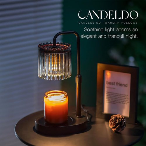Candeldo Candle Warmer Lamp - Adjustable Height & Timer | Dimmable Black Wax Melt Warmer for Home Decor