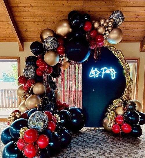HILAVO Red Black and Gold Balloons, 60Pcs 12 Inch Red and Black Gold Party Balloons Casino Theme Party Decoration for Graduation New Year Casino Movies Night Festival Birthday Party Decorations