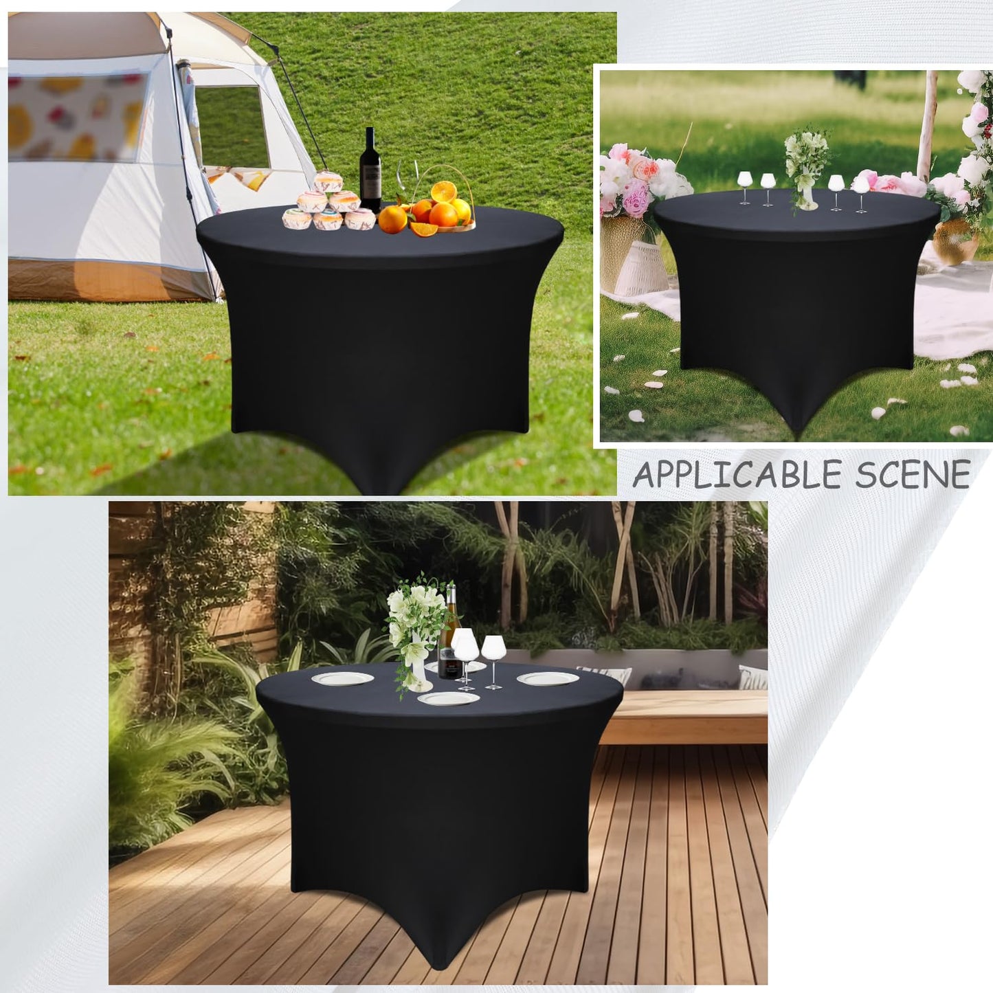 Yoquare 2 Pack Black 72-Inch Diameter x 30-Inch High Round Spandex Tablecloth for 6FT Round Tables|Fitted Stretch Tablecloth with Foot Bag for Party, Wedding, Birthday, Banquet, Vendor Stand