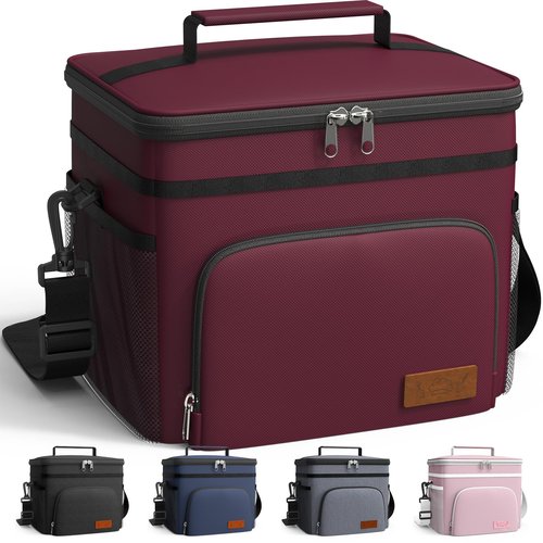 HOTOR Insulated Lunch Box for Men & Women - Leak-Proof Cooler Lunch Bag with 4 Pockets, Adjustable Strap, Ideal for Work, Picnic, Travel - Medium, Red, 10.2"×6.9"×8.5"
