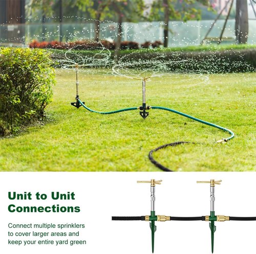 FANHAO 2-Pack Metal Lawn Sprinklers - Adjustable Telescoping Base & 360° Rotation for Large Area Coverage