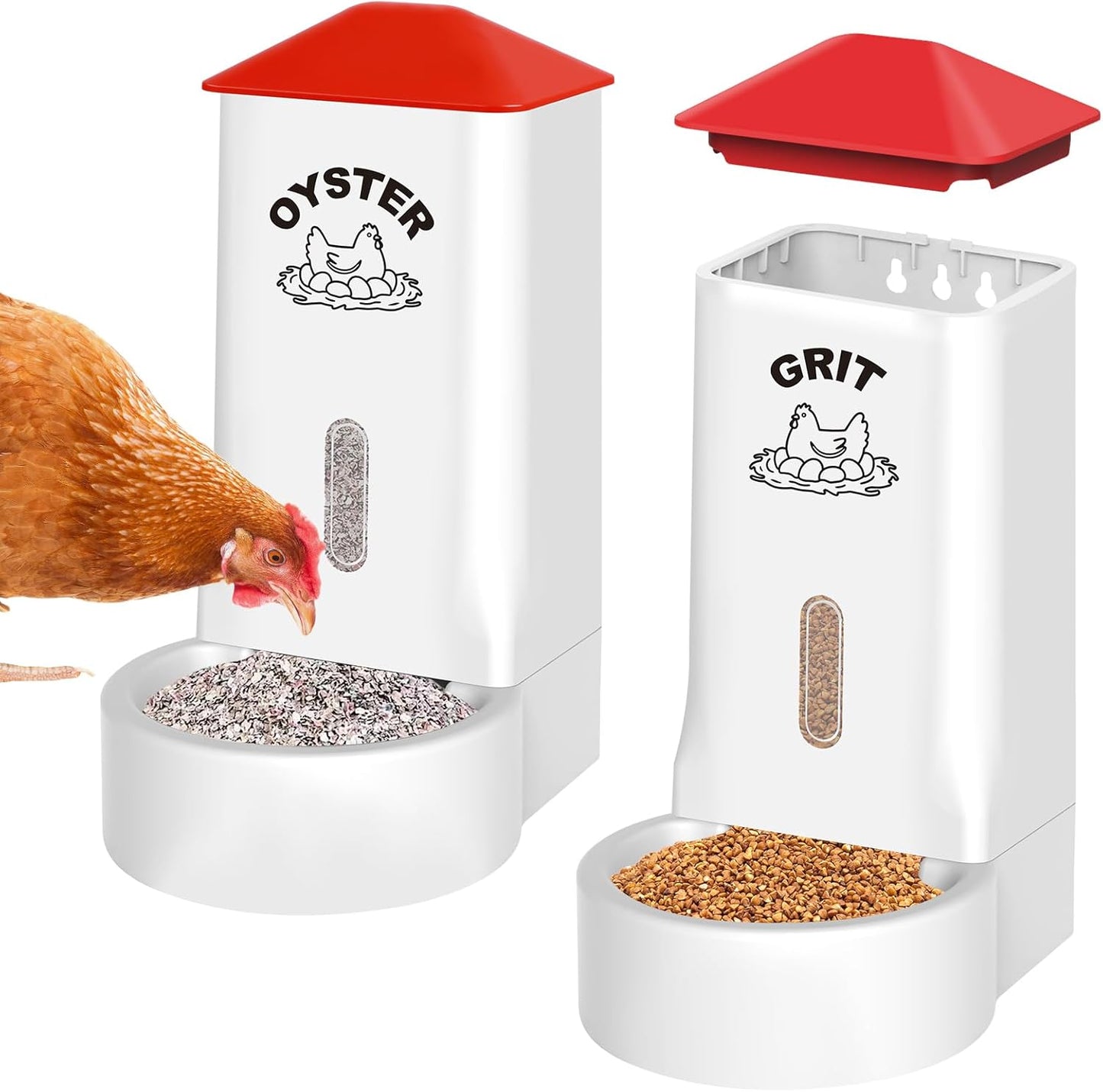 Skiennix Oyster Shell & Grit Feeder Combo - PVC Chicken Feeder with Viewing Window | Coop Accessory for Healthier Hens