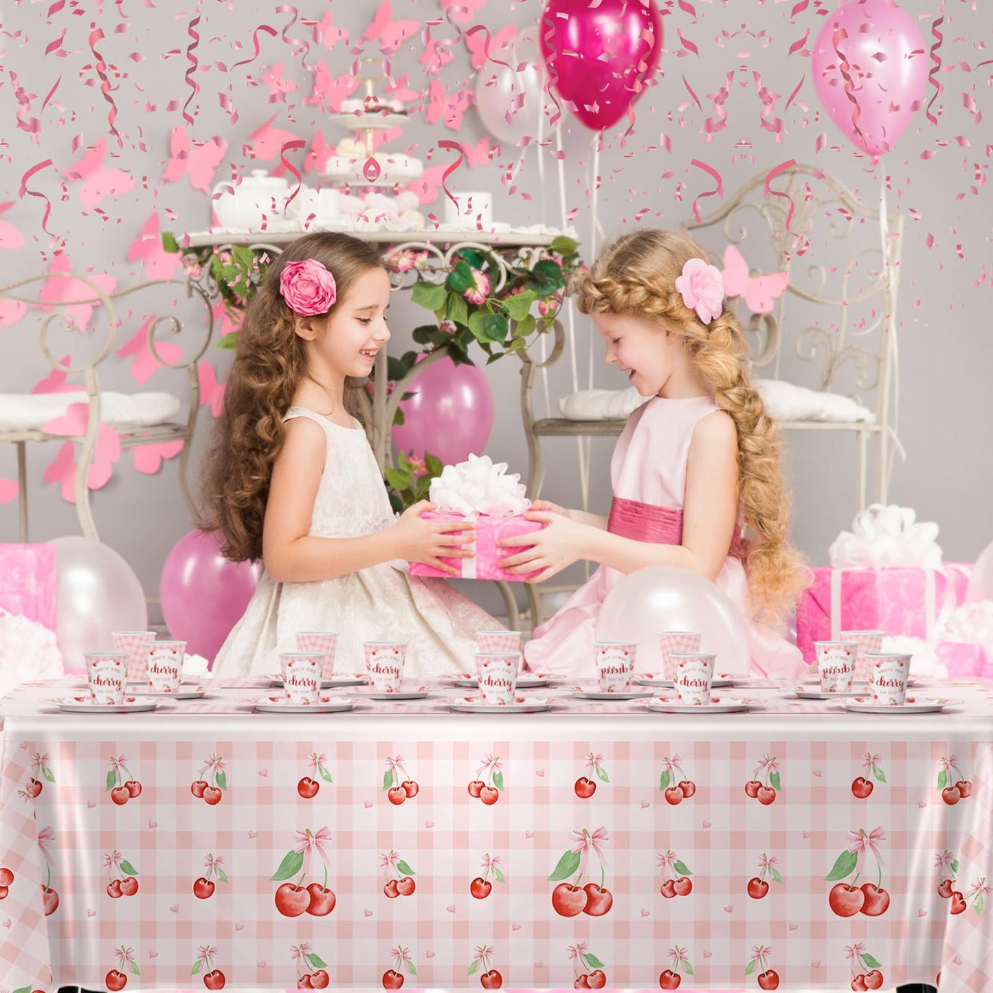MEHOFOND Pink Bow Floral Baby Shower Party Decorations, Coquette Sweet Girl Paper Plates Cups and Napkins Set, Pastel Pink Bowknot Disposable Tablewares, Baby Girl Baby Shower Party Supplies, Serve 24
