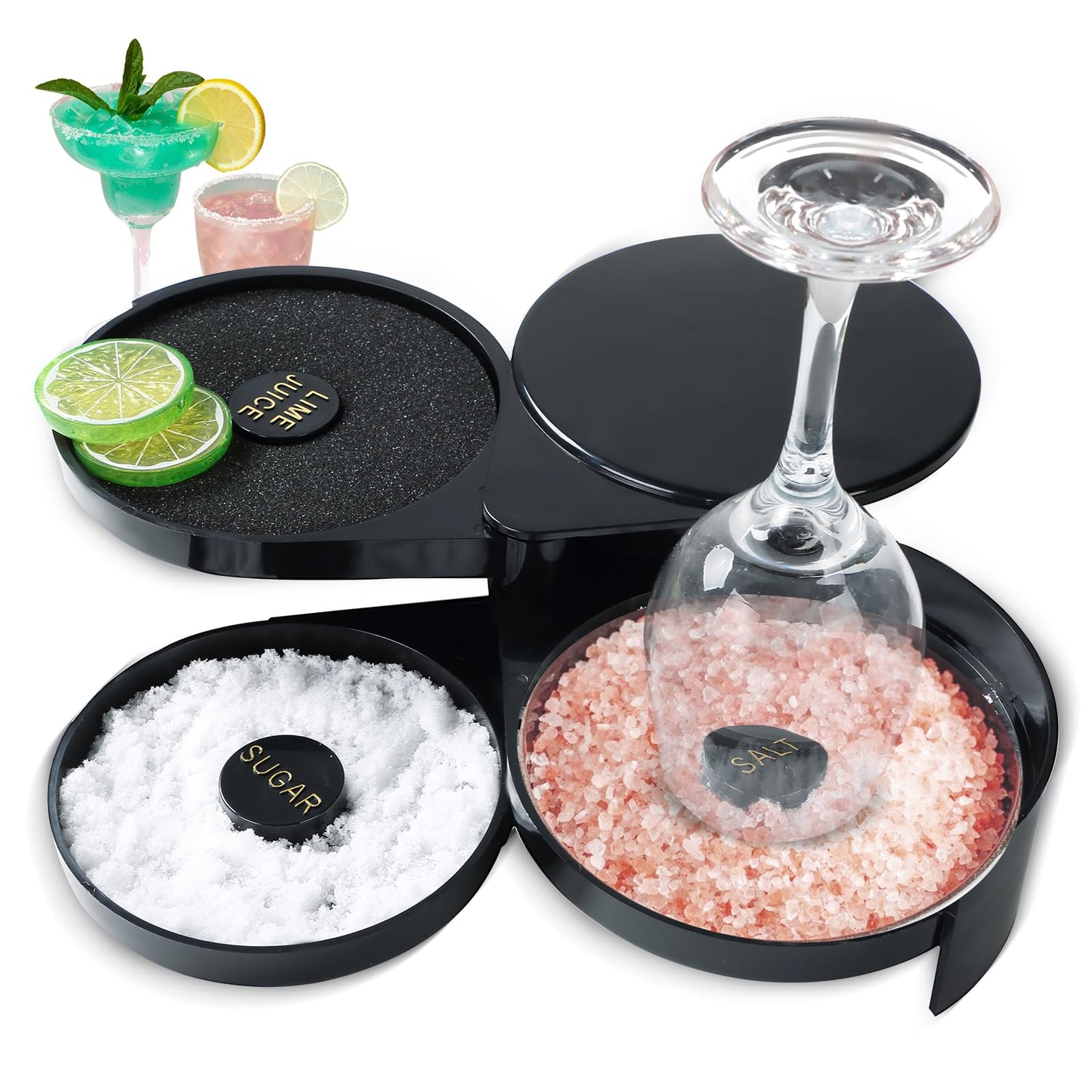 NATGAI 3-Tier Bar Glass Rimmer Bartender Tool | Bar Juice Cocktail Seasoning Box with 3 Swing-Out Trays, Sponge Included, Plastic Margarita Cocktail Bartender Tool, for Party, Bar, and Reception