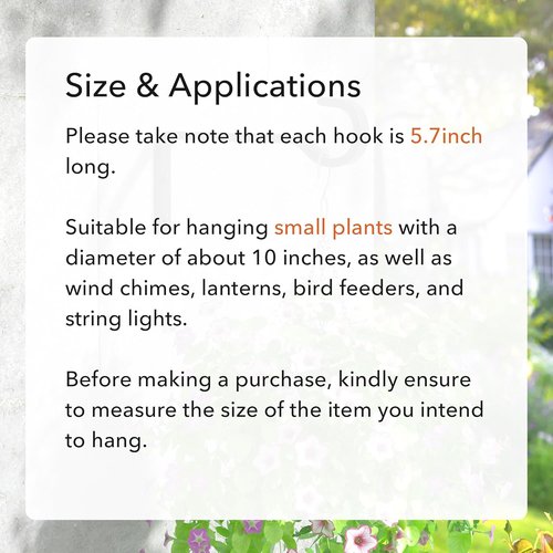 Heavy Duty Plant Hooks by [Brand Name] - 5.7 Inch Iron Hanger Brackets for Outdoor Use | Supports 35lbs - Black
