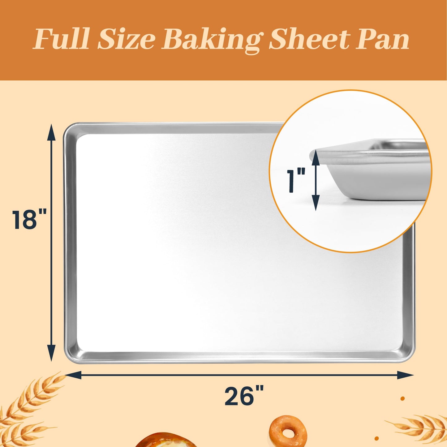 STEELUS 6 Pack Full Size Baking Sheet Pans, Aluminum Commercial Cookie Sheets Non-Stick, 26"x18"