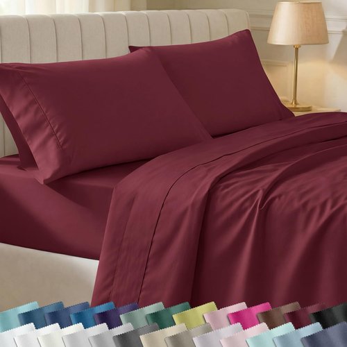 California Design Den Twin Bed Sheets Set - 100% Cotton, 400 Thread Count, Silky Smooth Sateen - Burgundy Red
