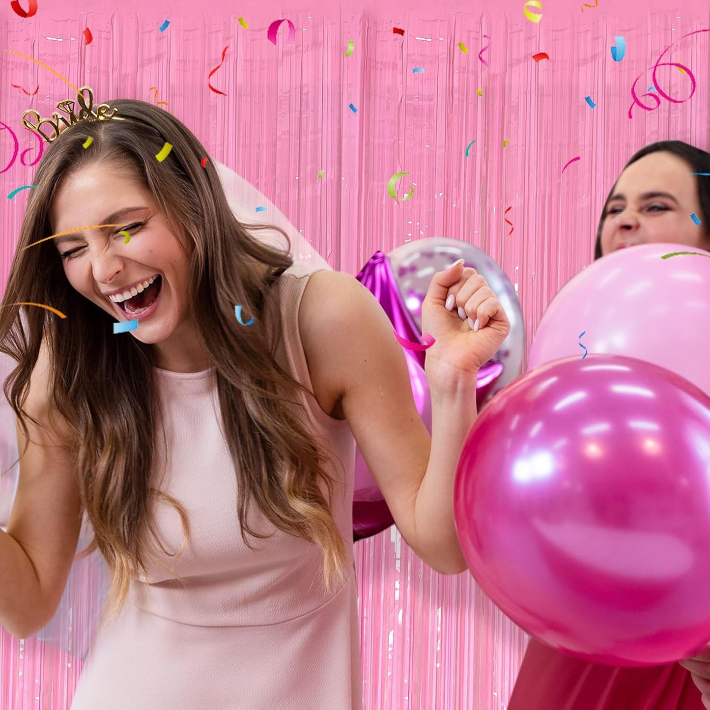 Skiennix 20 Pack Foil Curtain - Pink Metallic Tinsel Fringe Backdrop for Parties & Celebrations