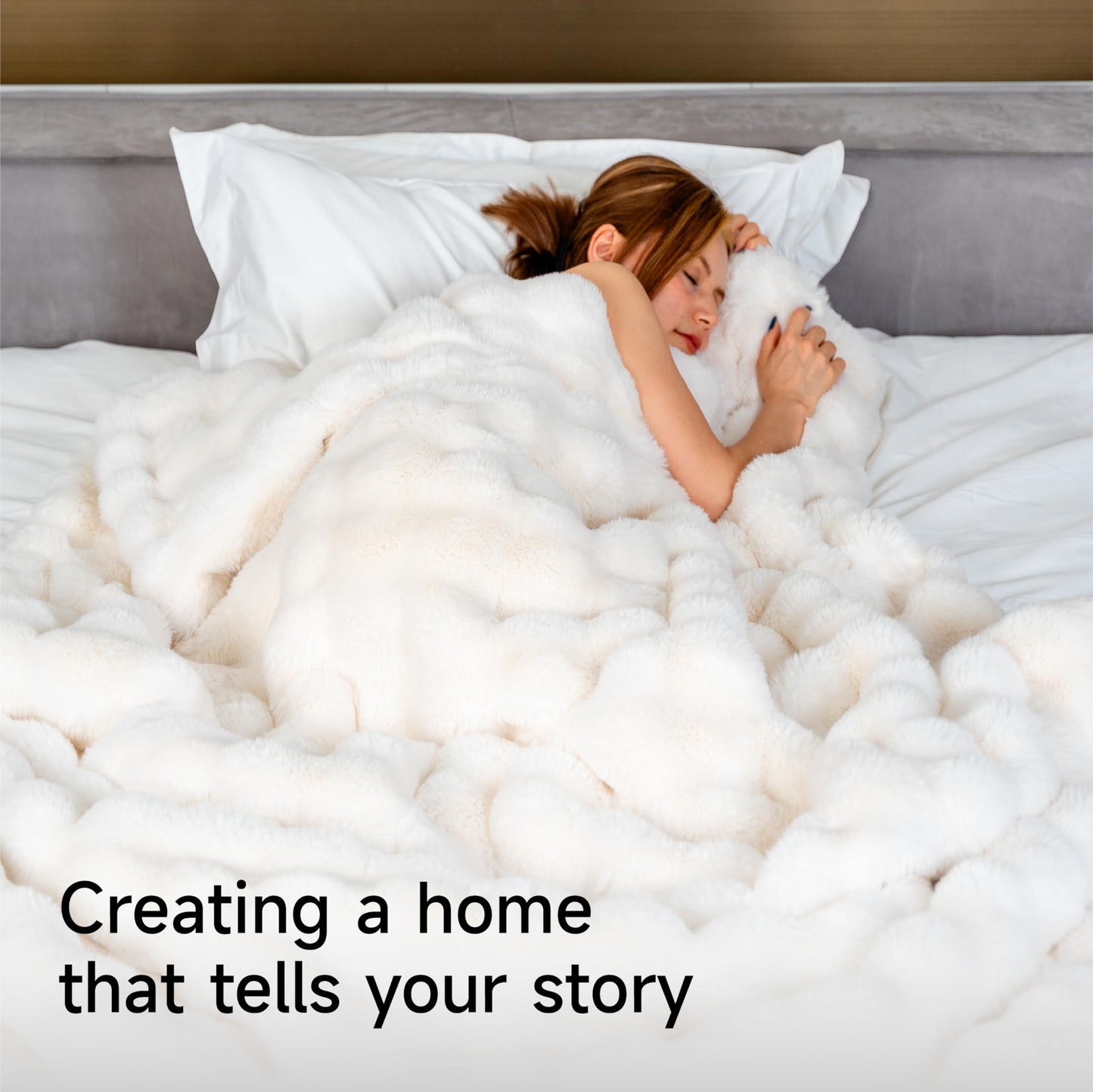 SpottedCozy Bubble Cuddle Twin Blanket for Couch Bed, Faux Fur Ultra Soft Plush Cozy Blanket for Home Bed Office Airplane RV, Machine Washable Easy Care for Women Girls, 60" x 80" Cream White