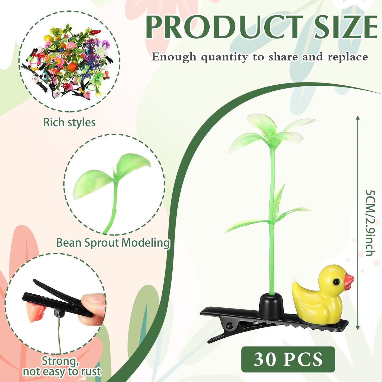 Tigeen 30 Pcs Rave Trinkets Festival Sprout Hair Clip Duck Bean Sprout Clips Spring Plant Flower Hairpins Funny Mixed Style Hair Accessories Valentines Easter Party Gift