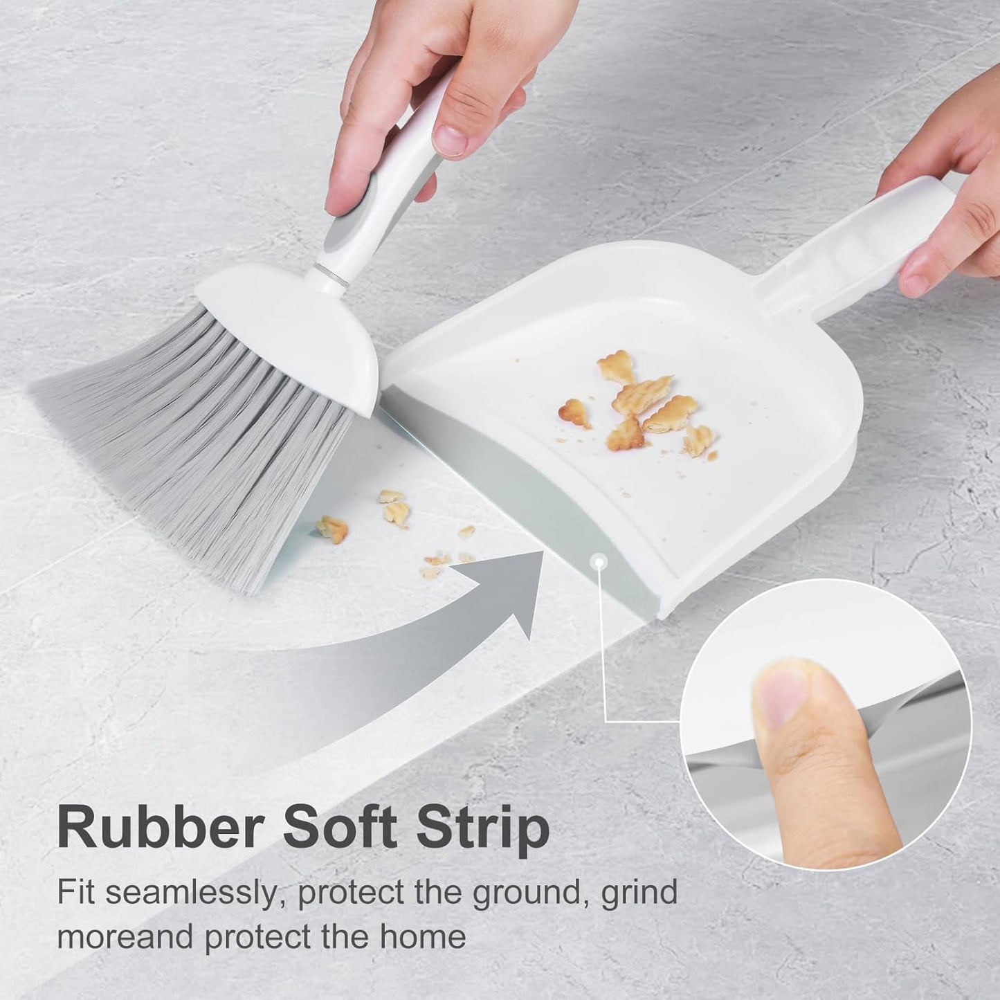 NACENA Mini Dust Pan and Brush Set - Compact Cleaning Tool for Home, Drawers, and Sofas | White & Gray