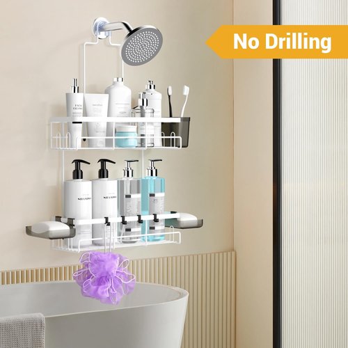 AKTECKE Shower Caddy - 30-Piece Hanging Bathroom Organizer in White for Space-Saving Storage