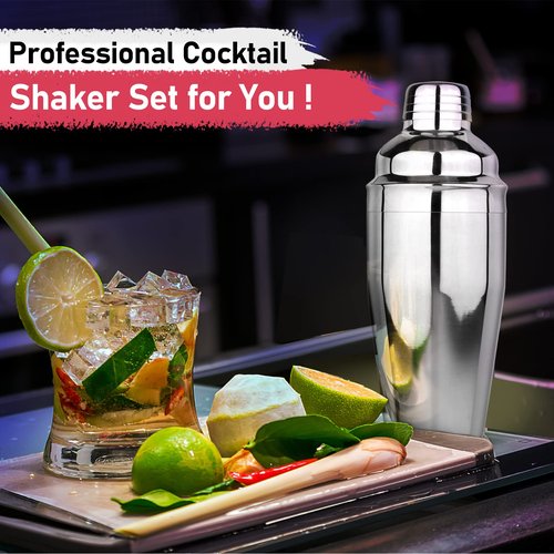 Cocktail Shaker 24oz Martini Shaker Drink Shaker Bar tools with Built-In Strainer for Bartender, Professional 18/8 Stainless Steel Margarita Mixer for Mixed Drinks