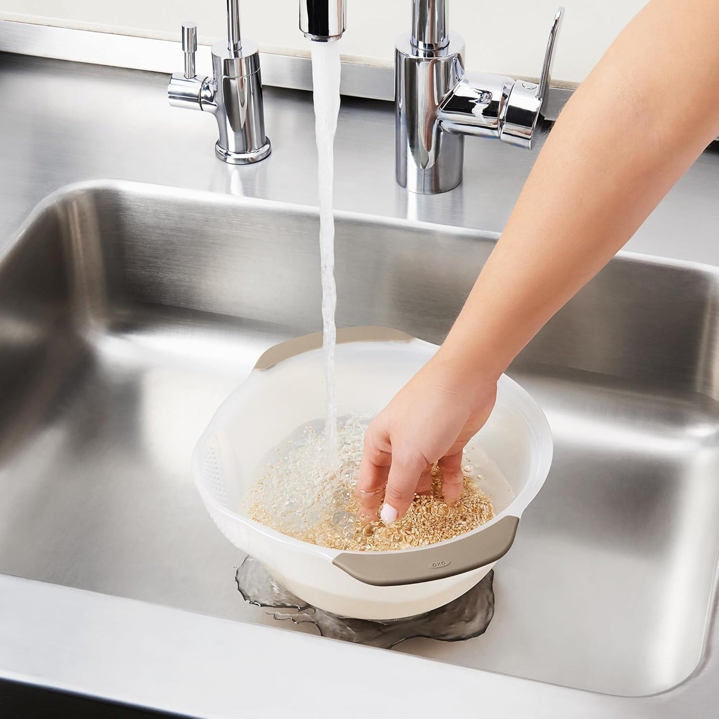 OXO Good Grips Colander - Perfect for Washing Rice & Small Grains | Durable & Easy to Use
