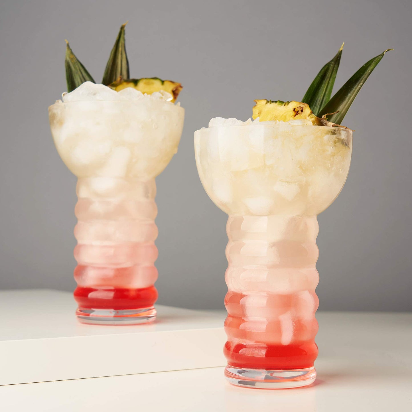 Viski Pacific Crystal Pearl Diver Tropical Tiki Tumbler Set of 2 - Premium Crystal Clear Glass, Stylish Tiki Glasses for Cocktails Gift Set, 12 oz
