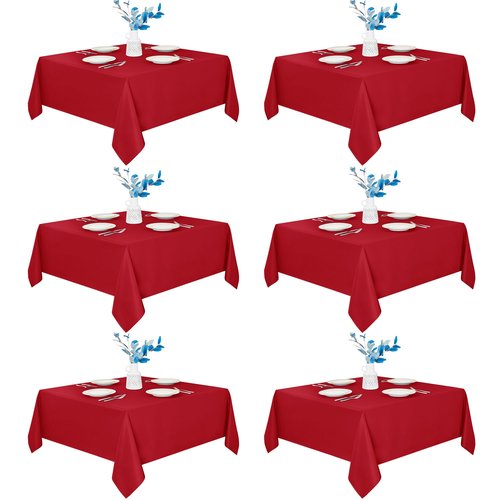 Fitable 6 Pack Red Square Tablecloths - 70 x 70 Inches - Stain Resistant and Reusable Table Clothes, Polyester Fabric Table Covers for Dining, Card Tables, Coffee Tables