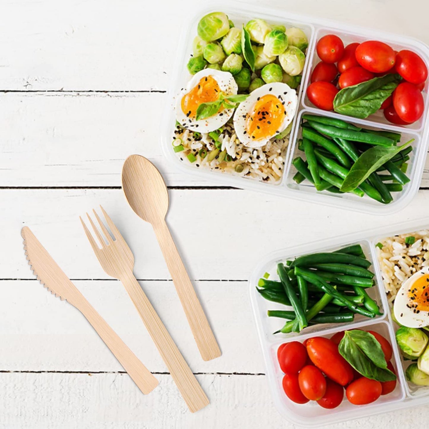 Bamboo Utensils -300 PK (100 Forks 100 Spoons 100 Knives) 6.7" Bamboo Compostable Forks Spoons Knives Disposable Bamboo Cutlery Set Biodegradable Eco Friendly Flatware Renewable Utensil